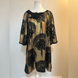 BCBG Max Azria Runway Gold Silk Velvet Burnout Dress XS Rare Luxury